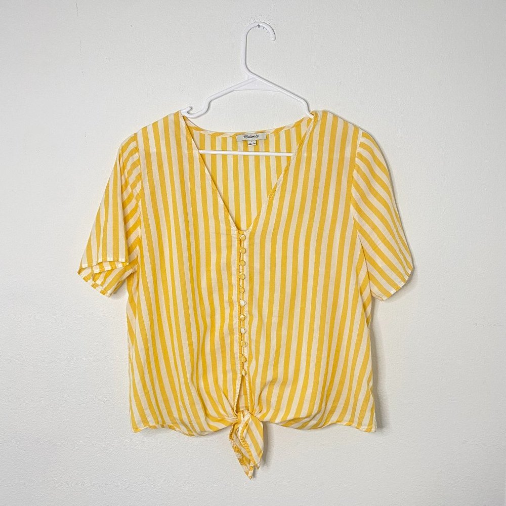 Madewell Agency Tie-Front Button Top in Pompano Stripe